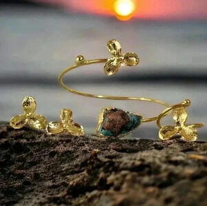 🆕Turkish 18K Gold Plated Artisan Set w/ Turquoise Gemstone 🌟Adjustable Fit